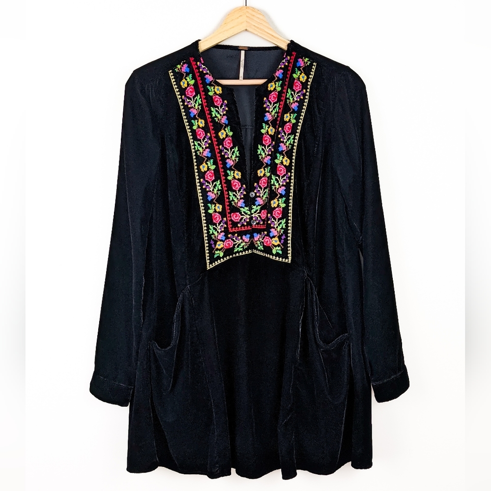 EUC Free People Always Forever Embroidered Velvet Mini Dress